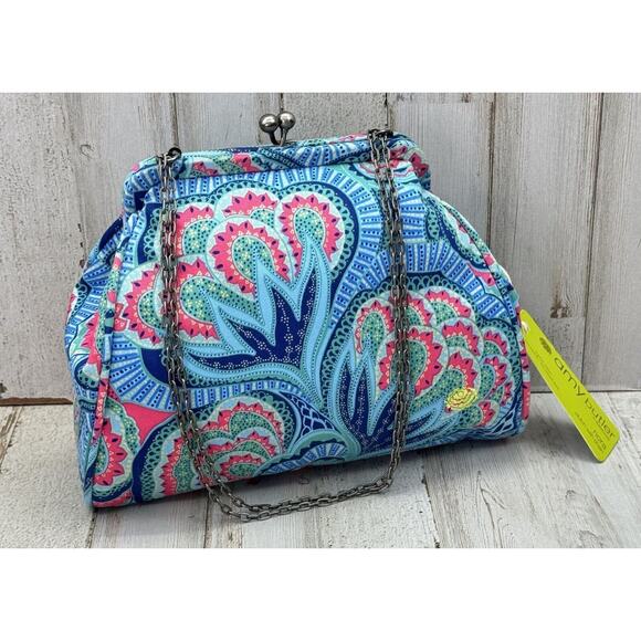 New Amy Butler Nora Clutch With Chain Oasis Azure Tropical Kiss Lock Closure - Picture 1 of 16